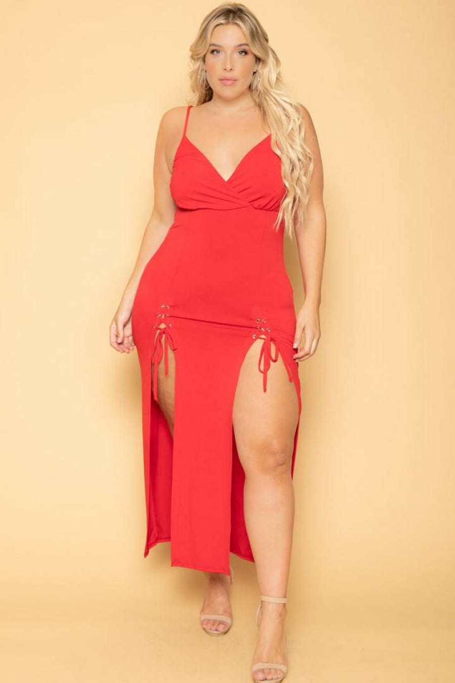 Dresses * | Curvy Sense Back In Stock Plus Size Melissa M-Slit Dress Red