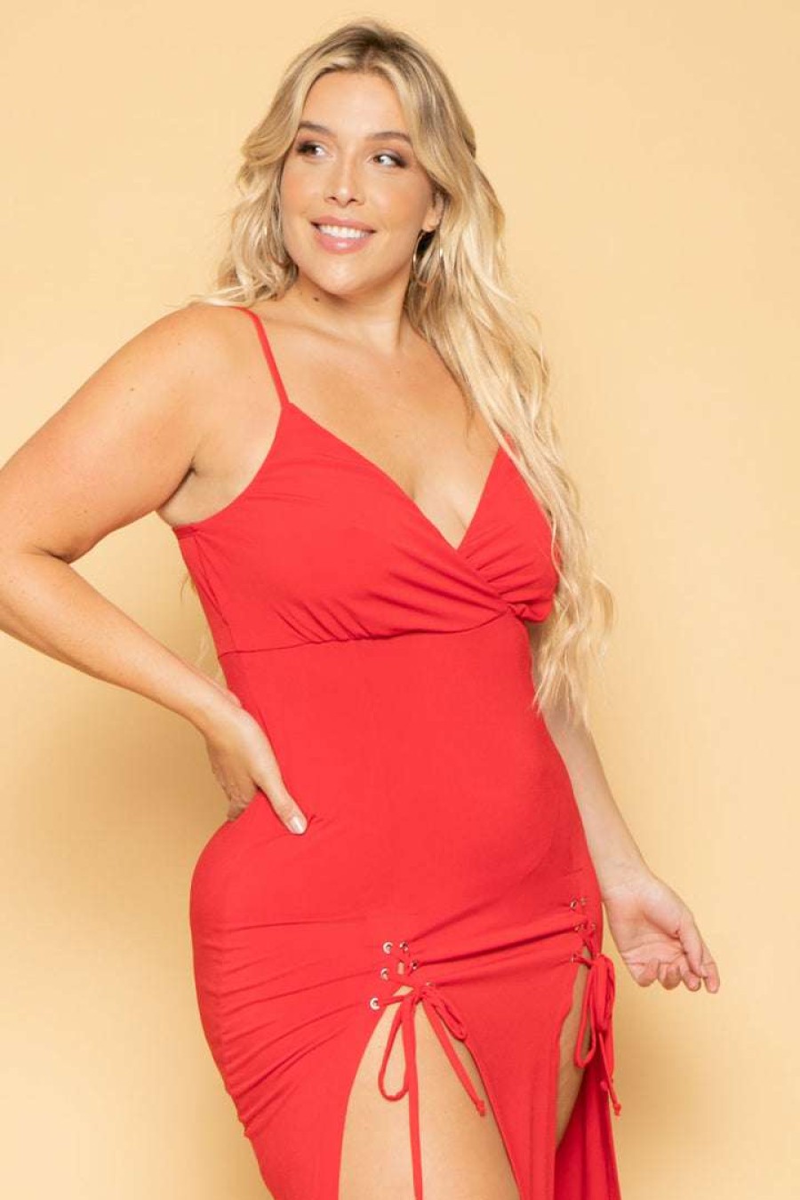 Dresses * | Curvy Sense Back In Stock Plus Size Melissa M-Slit Dress Red