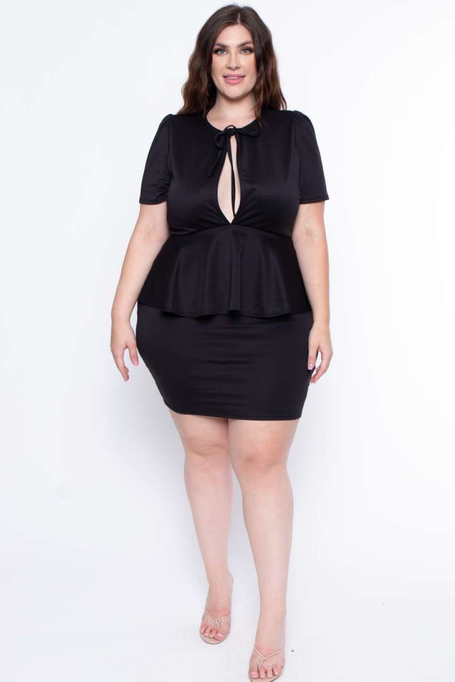 Dresses * | Curvy Sense Dresses Plus Size Peplum Dress Black