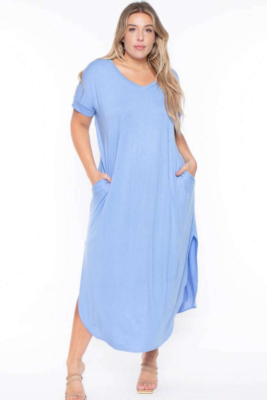 Dresses * | Zenana Plus Size Maxi T-Shirt Dress New Arrivals Spring Blue