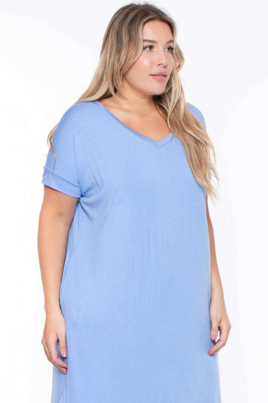 Dresses * | Zenana Plus Size Maxi T-Shirt Dress New Arrivals Spring Blue