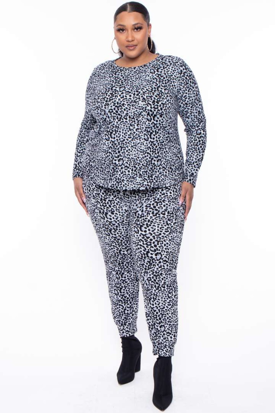 Sets * | Zenana Plus Size Jaguar Cozy Tracksuit Set Matching Sets Grey