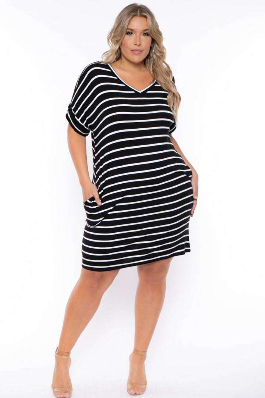 Dresses * | Zenana Plus Size Striped Basic T-Shirt Dress New Arrivals Black