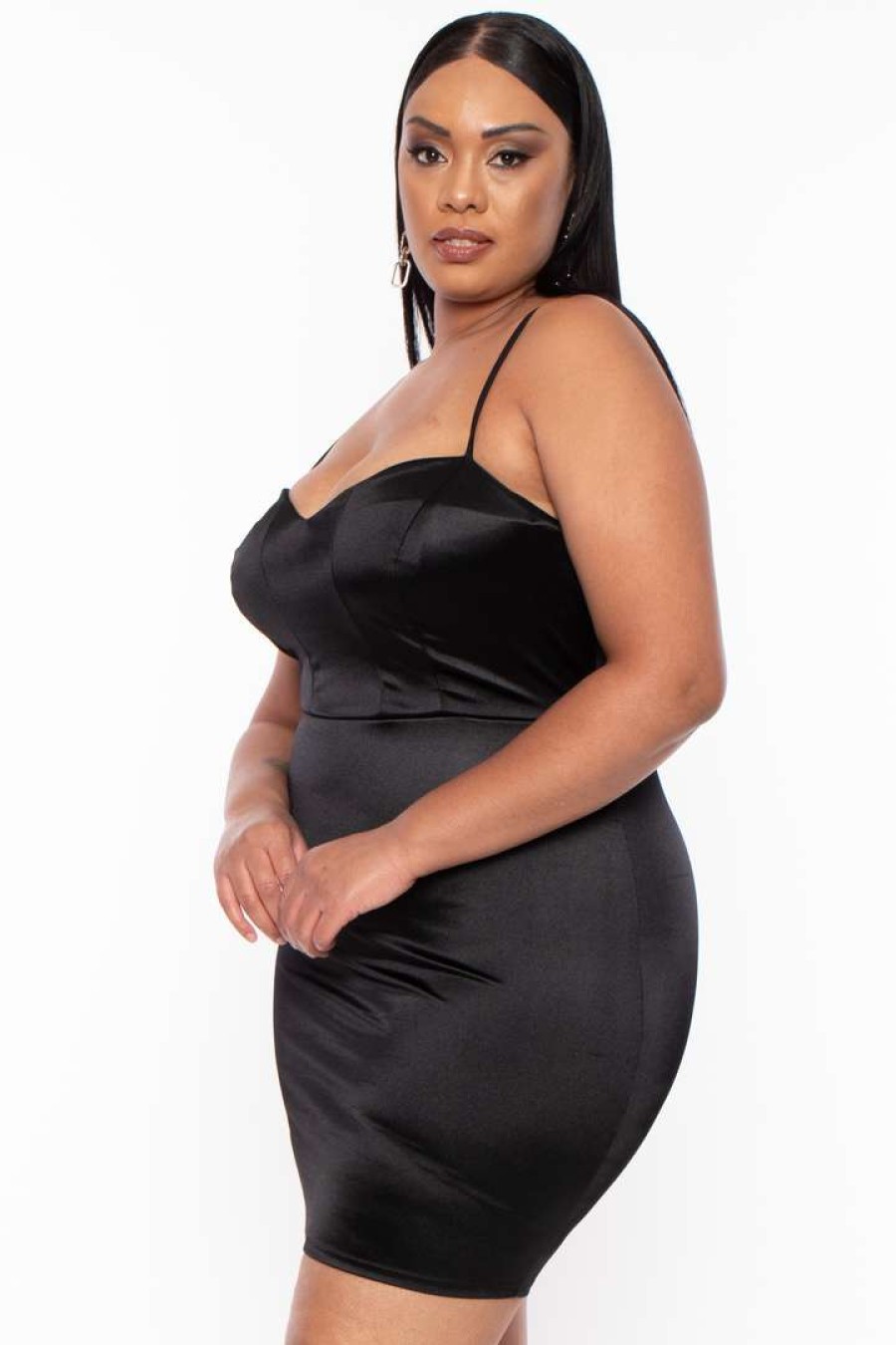 Dresses * | Curvy Sense Party Shop Plus Size Lilith Satin Mini Dress Black