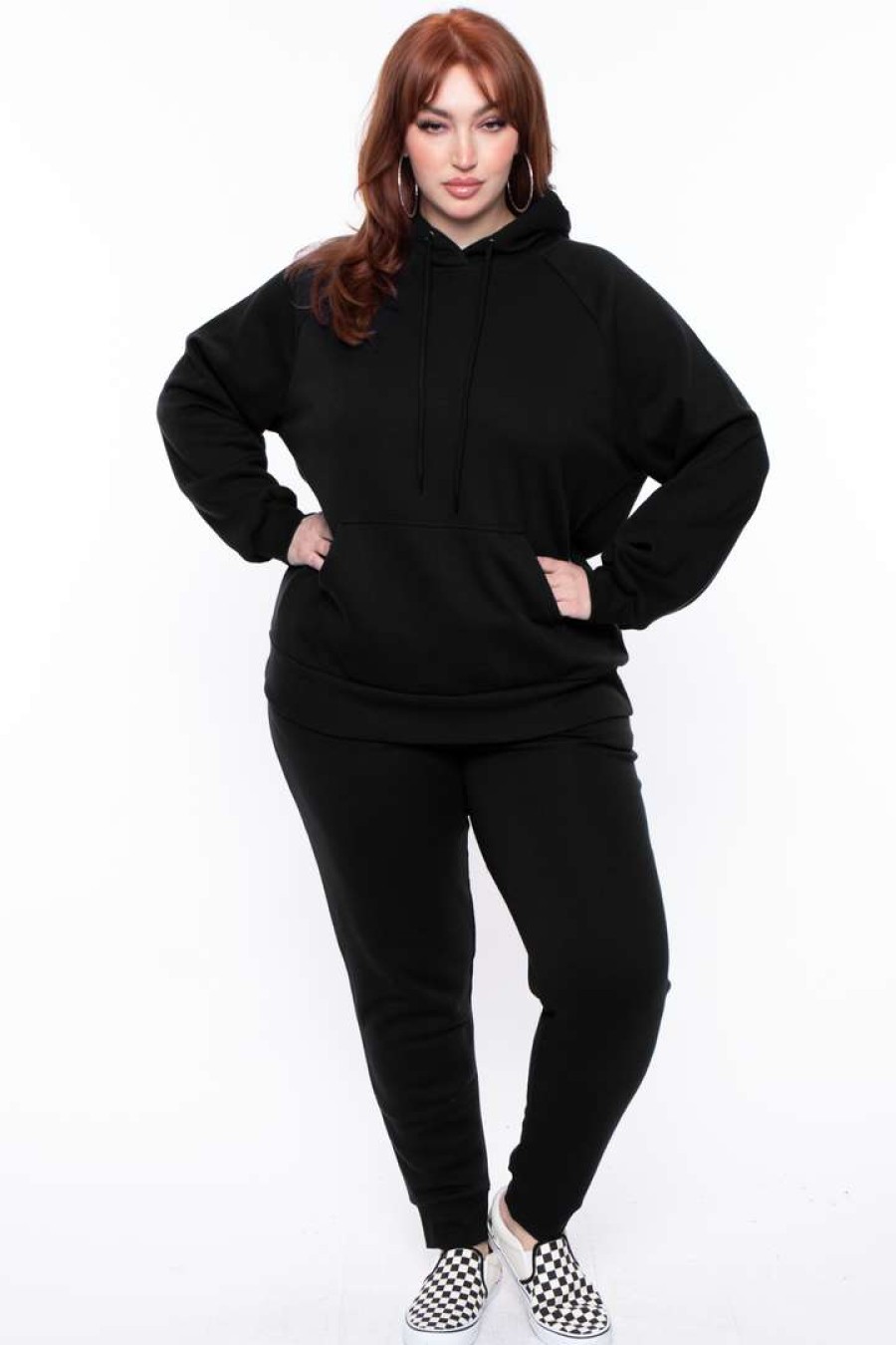 Sets * | Zenana Plus Size Annie Cozy Hoodie Set Matching Sets Black