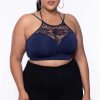 Tops * | Zenana Plus Size Lace Trim Bralette Tops Navy