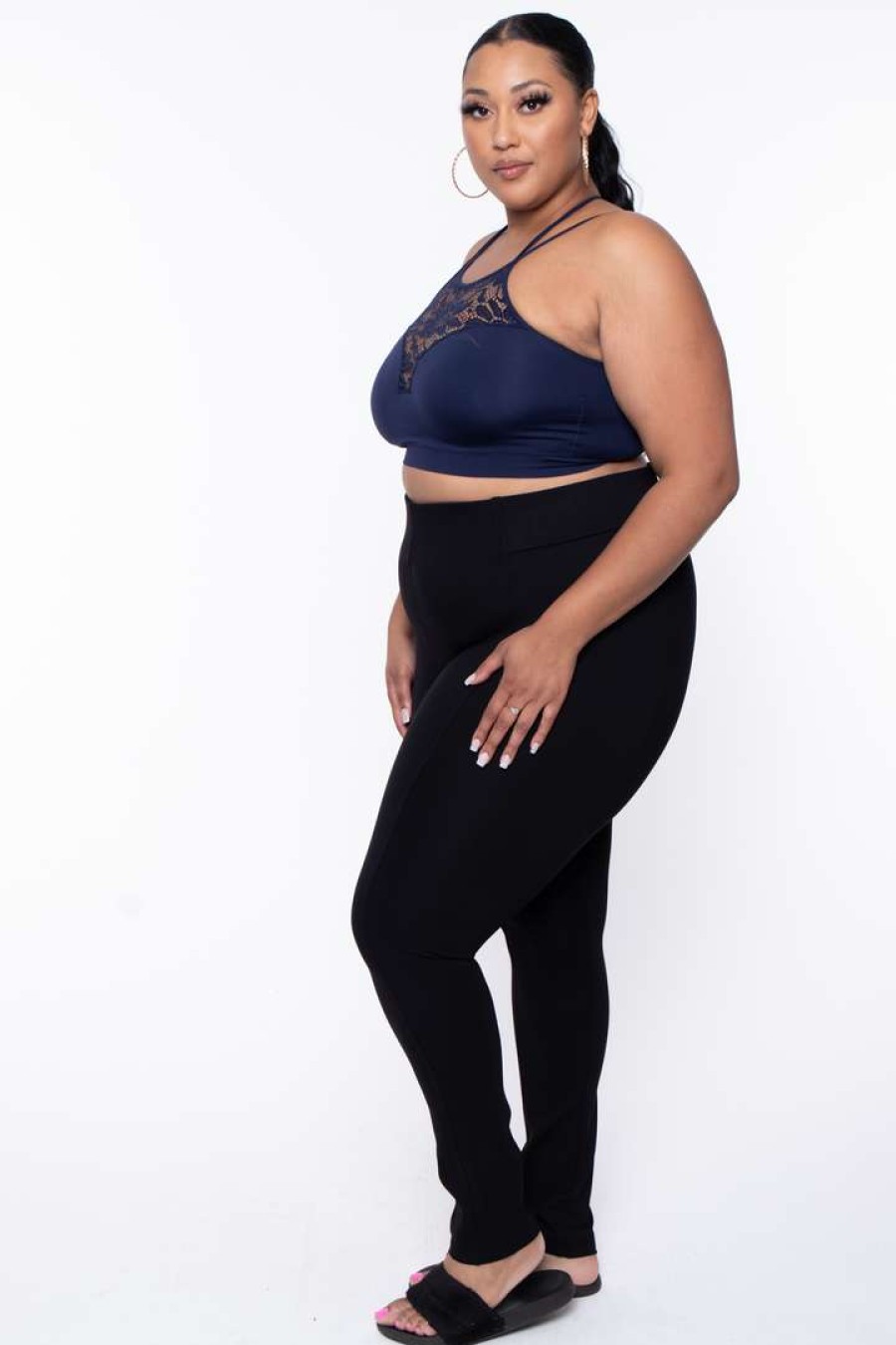 Tops * | Zenana Plus Size Lace Trim Bralette Tops Navy