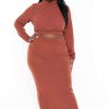 Sets * | Curvy Sense Plus Size Emilia Matching Skirt Set Rust