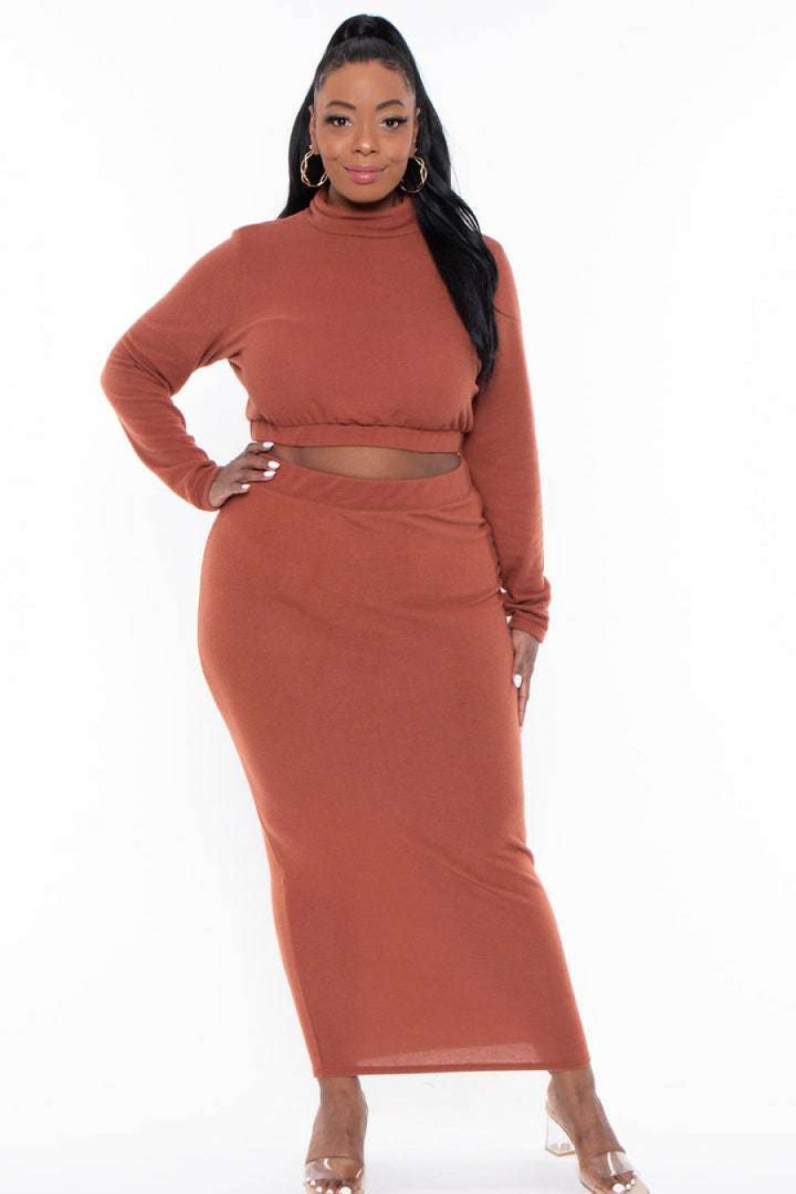 Sets * | Curvy Sense Plus Size Emilia Matching Skirt Set Rust