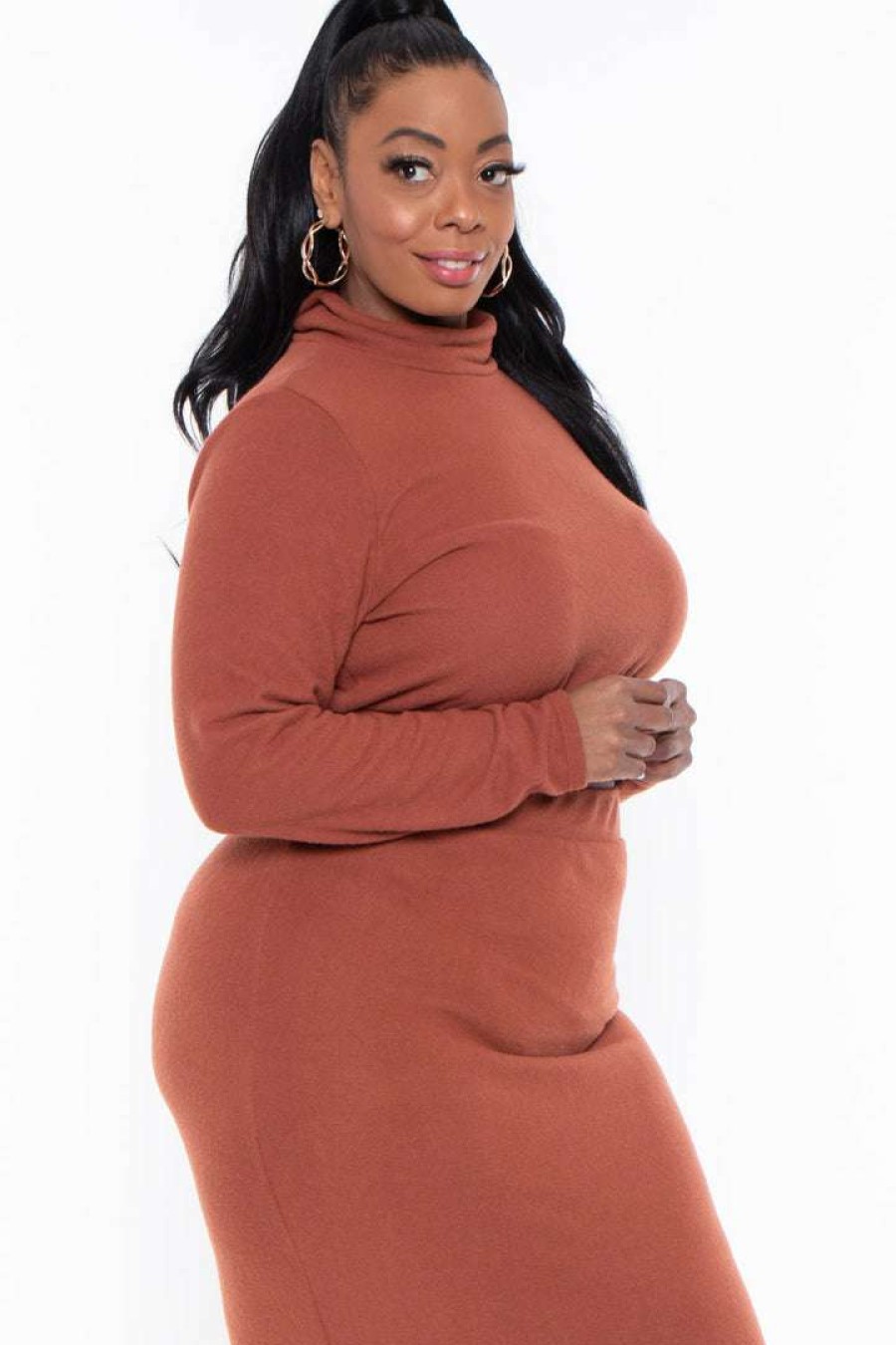 Sets * | Curvy Sense Plus Size Emilia Matching Skirt Set Rust