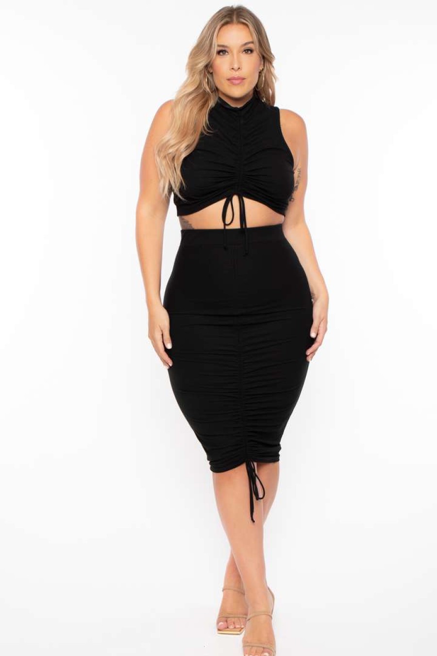 Sets * | Curvy Sense Plus Size Sora Crop Top & Skirt Set Black