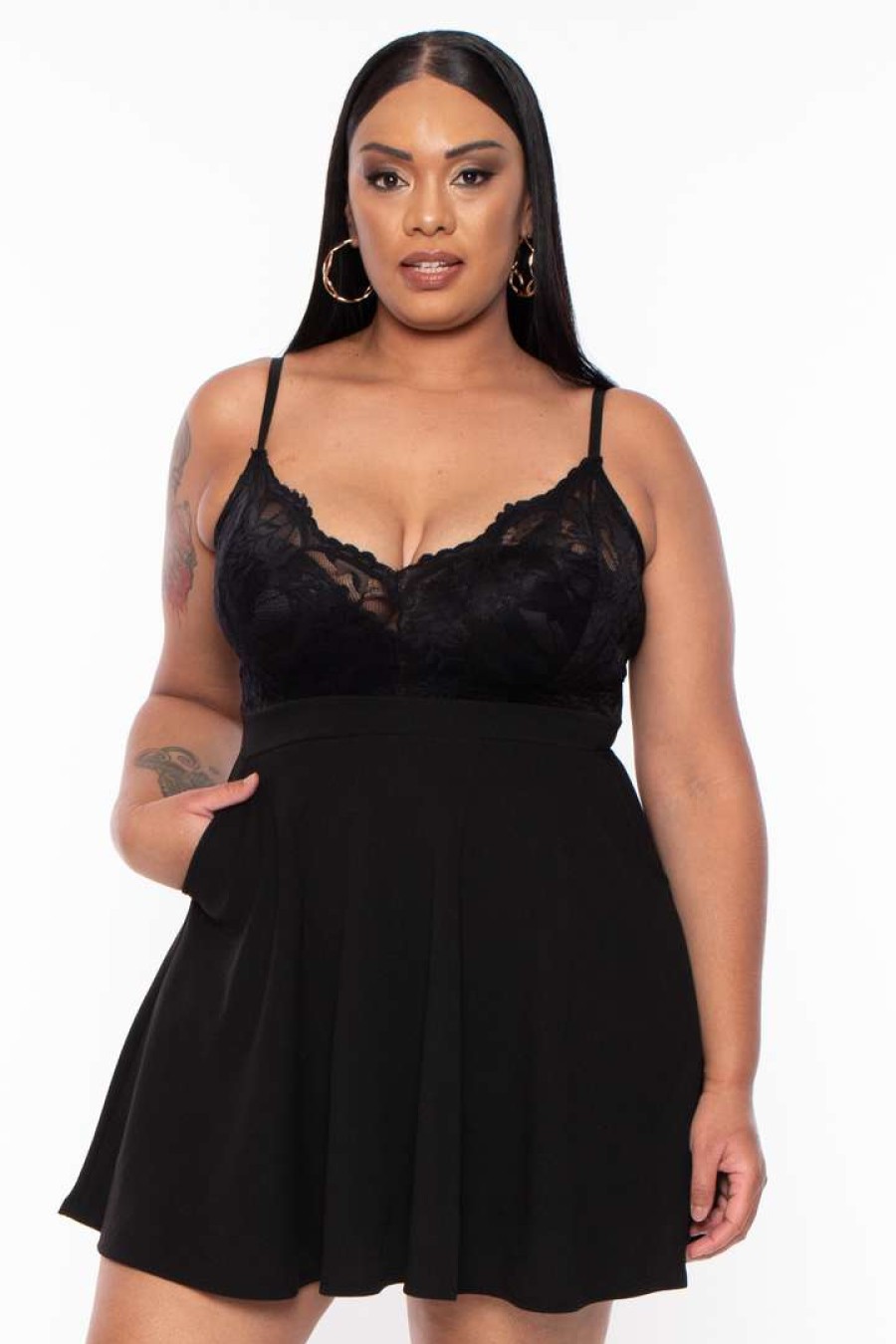 Dresses * | Curvy Sense Plus Size Cami Lace Top Dress New Arrivals Black