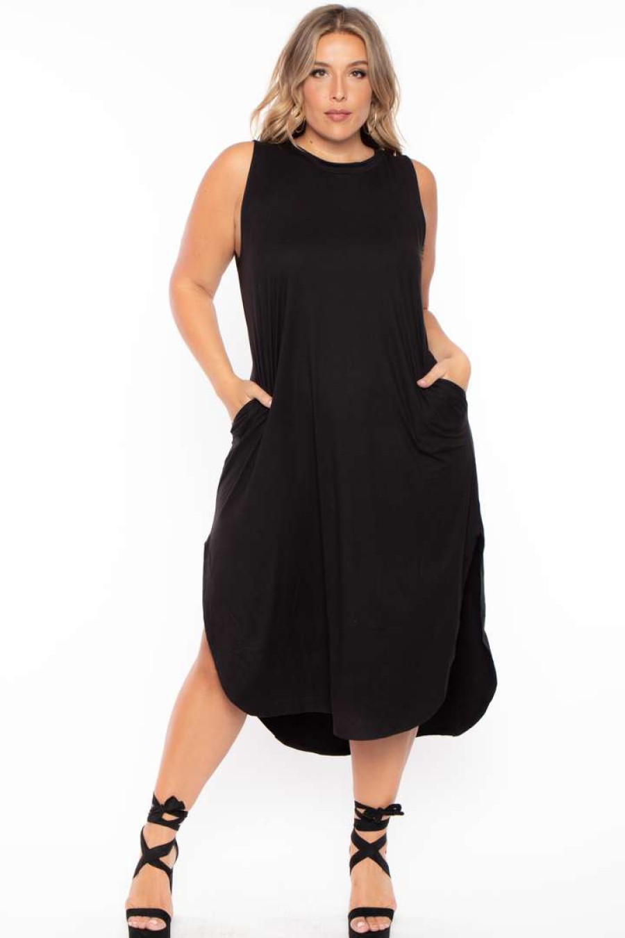 Dresses * | Zenana Dresses Plus Size Tank Maxi T-Shirt Dress Black