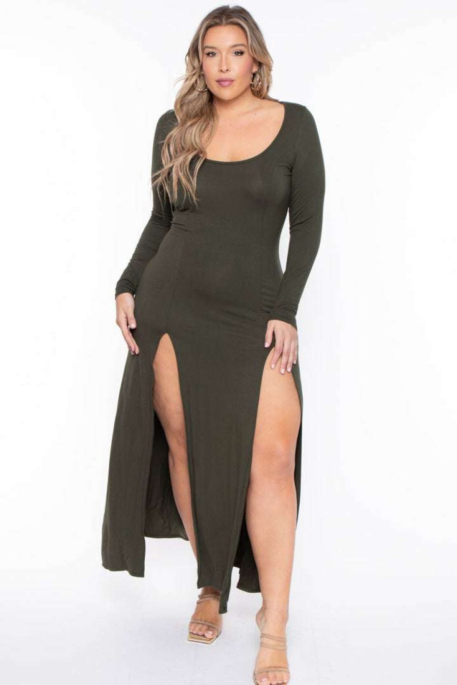 Dresses * | Curvy Sense Plus Size Astrid Maxi Dress Olive