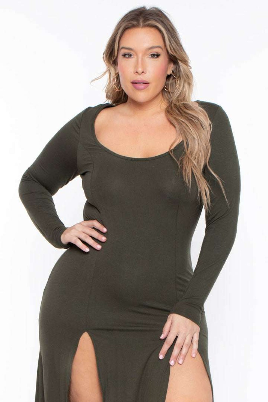 Dresses * | Curvy Sense Plus Size Astrid Maxi Dress Olive