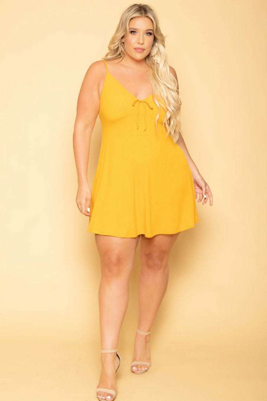 Dresses * | Curvy Sense Plus Size Nina Skater Mini Dress New Arrivals Mustard