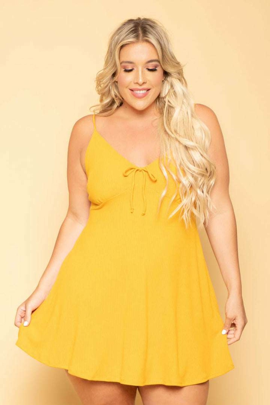 Dresses * | Curvy Sense Plus Size Nina Skater Mini Dress New Arrivals Mustard