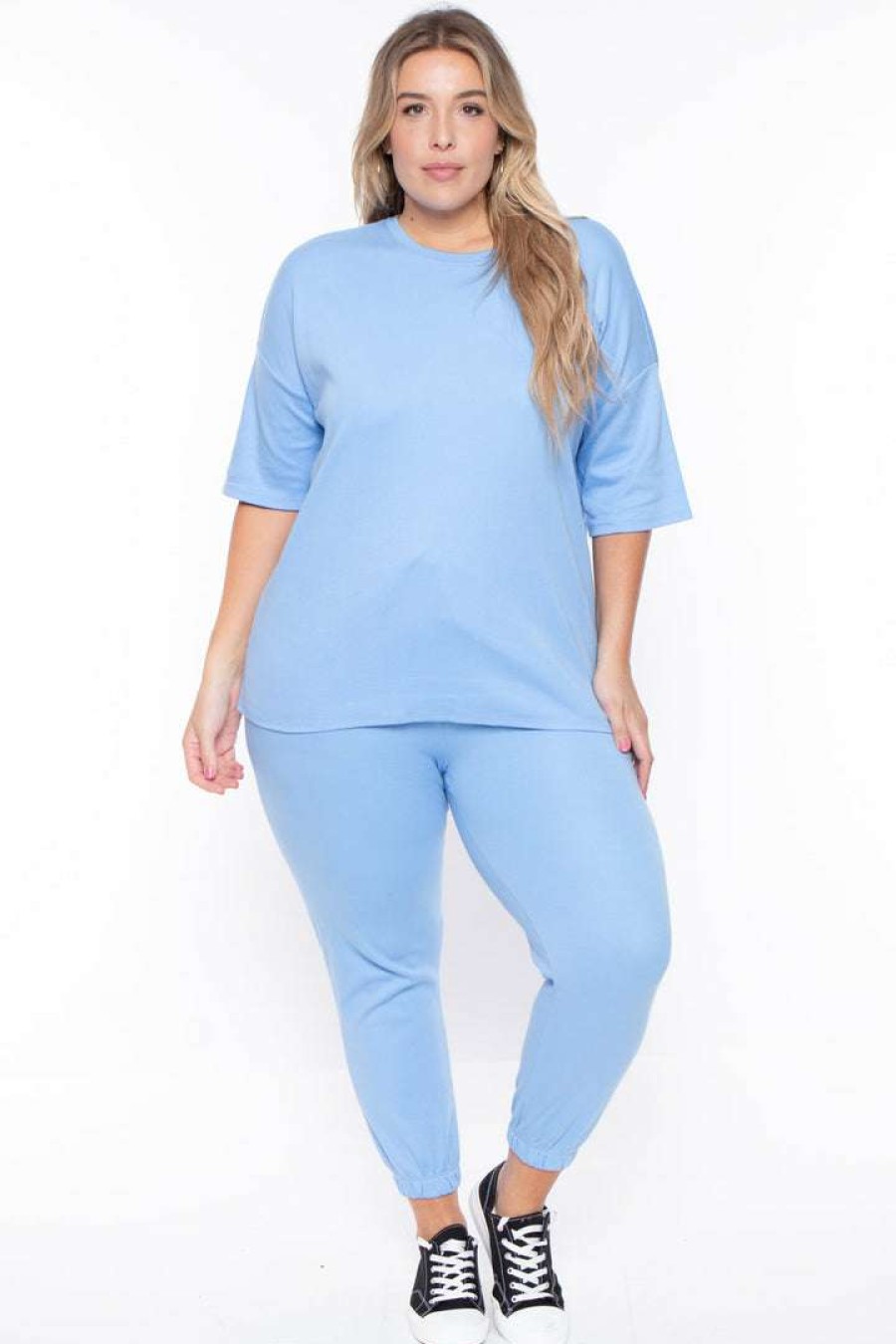 Sets * | Zenana Sets Plus Size Camila Matching Lounge Set Spring Blue