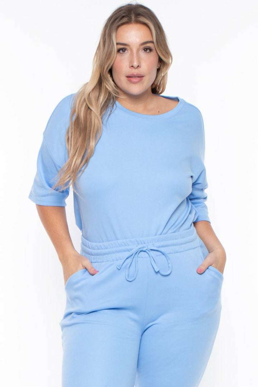 Sets * | Zenana Sets Plus Size Camila Matching Lounge Set Spring Blue