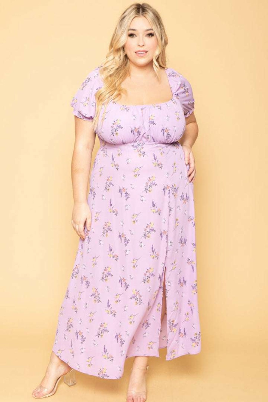 Dresses * | Hesperus Plus Size Marguerite Floral Dress Lavender