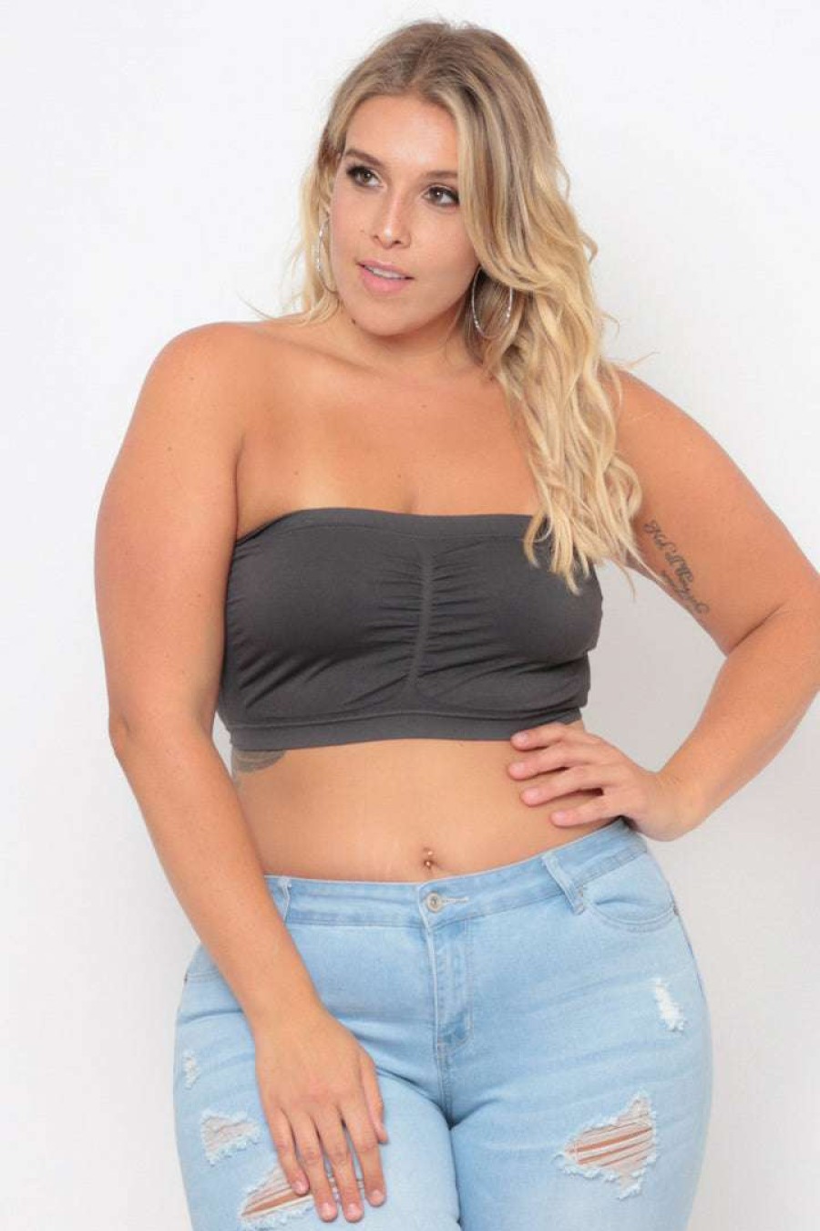 Tops * | Zenana Bralettes Plus Size Seamless Bandeau Bra Grey