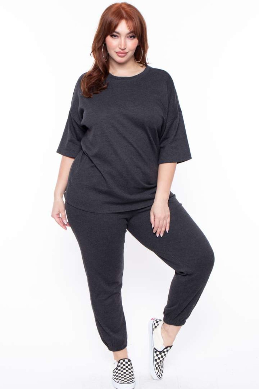 Sets * | Zenana Plus Size Camila Top & Pants Set Matching Sets Charcoal