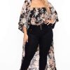 Tops * | Miss Avenue Plus Size Floral Bodysuit And Kimono Set Tops Black