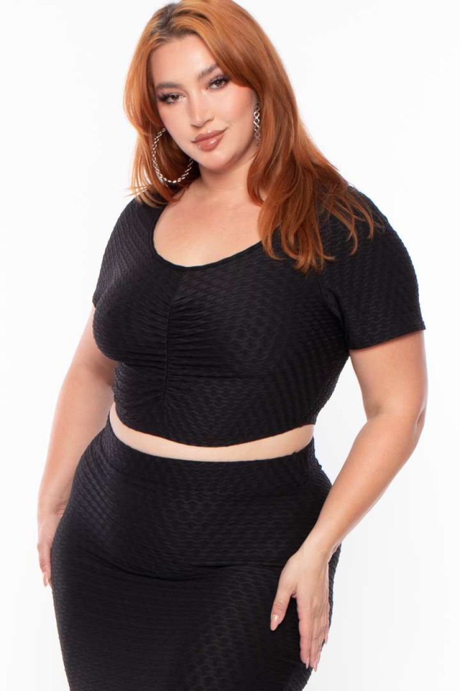 Sets * | Curvy Sense Plus Size Isla Textured Matching Set Matching Sets Black