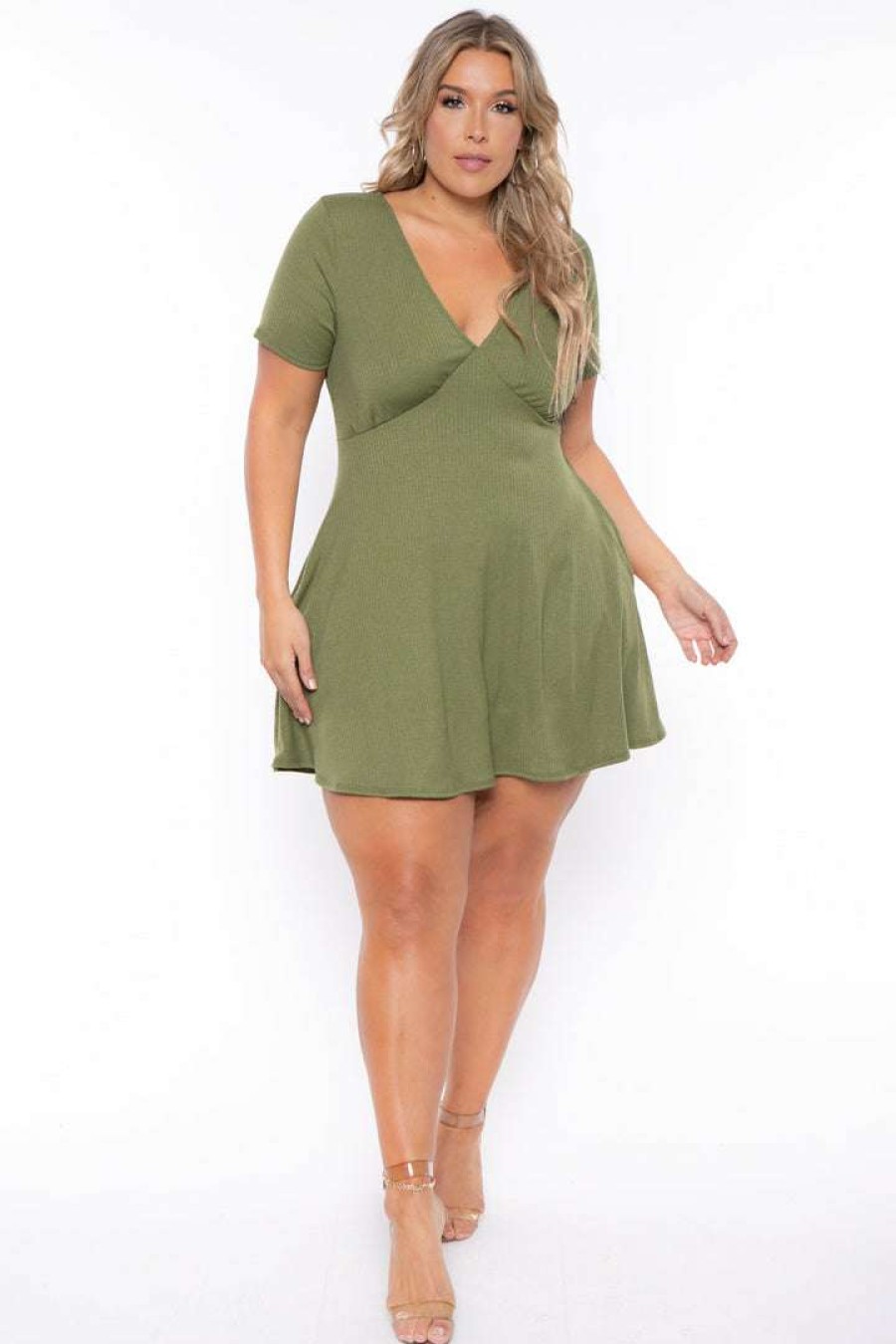 Dresses * | Curvy Sense Plus Size Ellie Flare Dress New Arrivals Olive