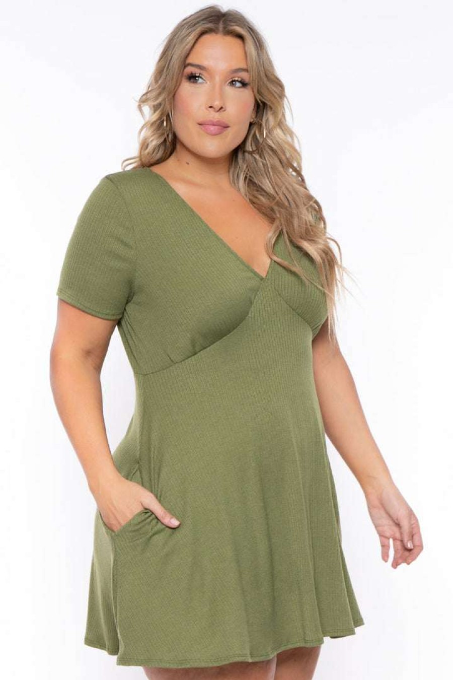 Dresses * | Curvy Sense Plus Size Ellie Flare Dress New Arrivals Olive