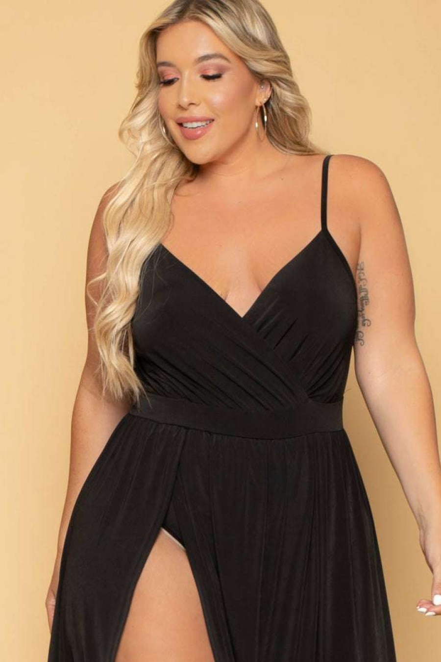 Dresses * | Curvy Sense Plus Size Arianna M-Slit Maxi Dress Black