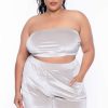 Sets * | Curvy Sense Plus Size Eloise Velour Bandeau & Pant Set Stone