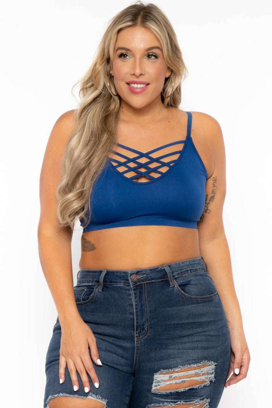 Tops * | Zenana New Arrivals Plus Size Caged Bralette Royal Blue