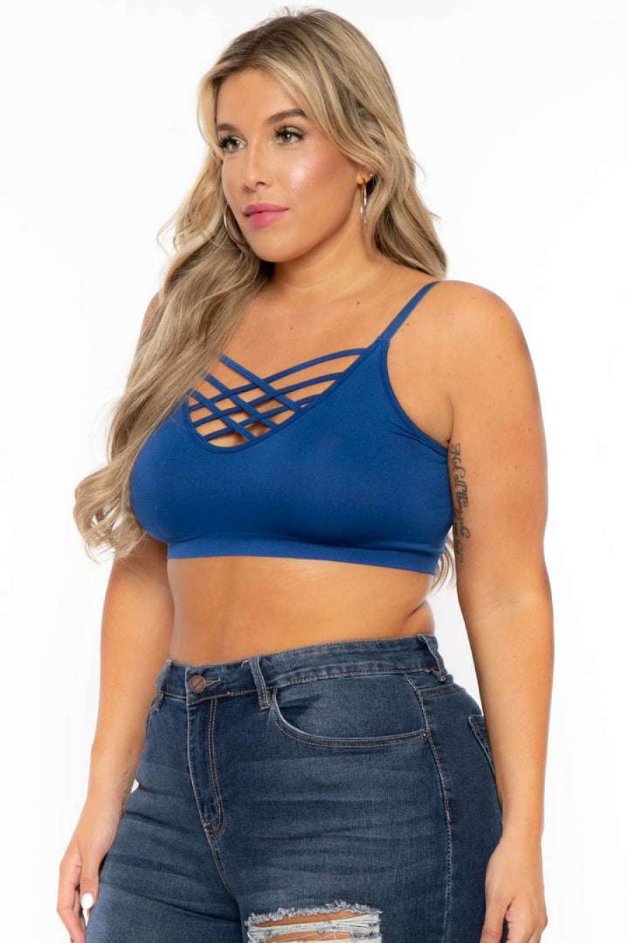 Tops * | Zenana New Arrivals Plus Size Caged Bralette Royal Blue