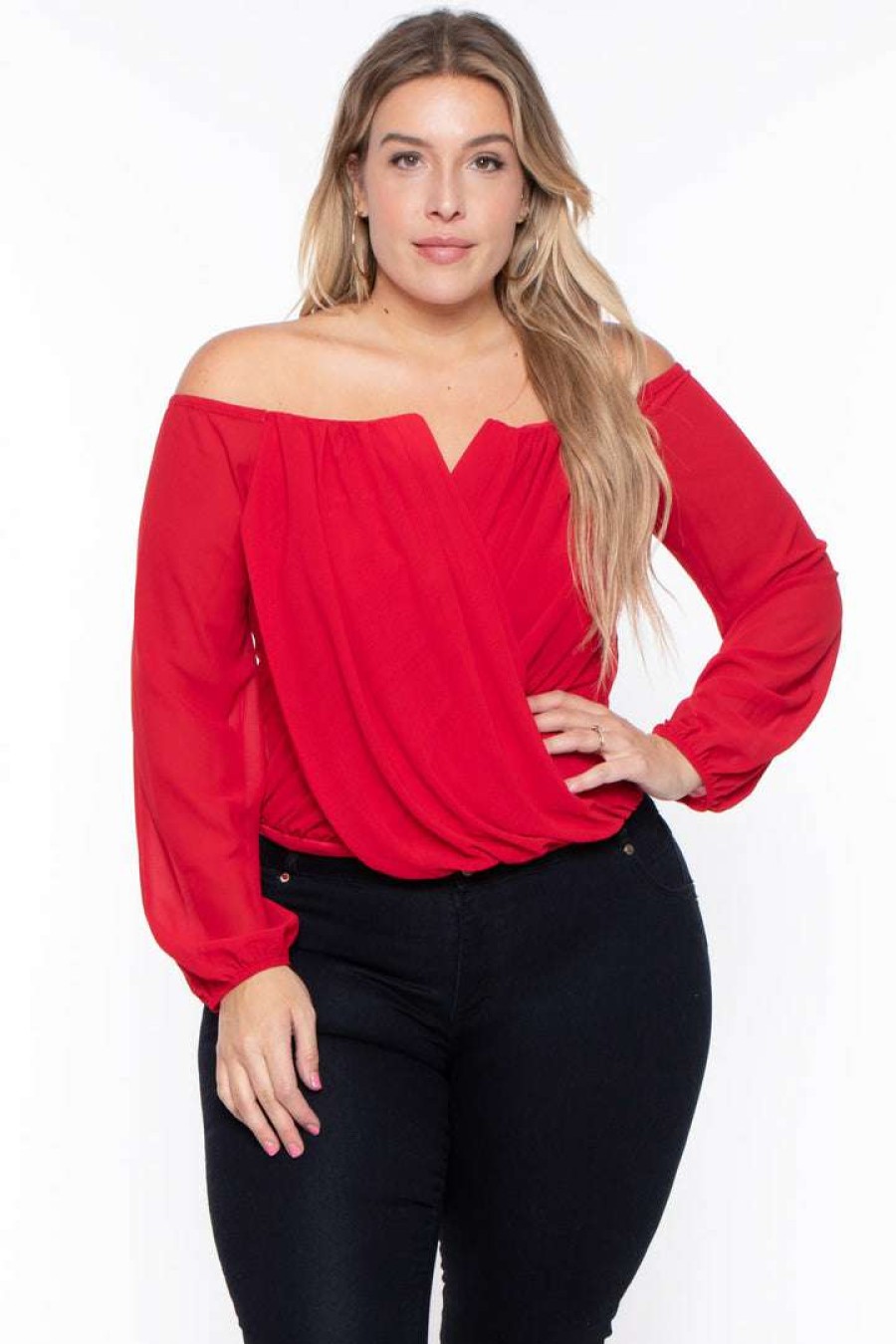 Tops * | Bluebell New Arrivals Plus Size Aryana Cross Over Top Red