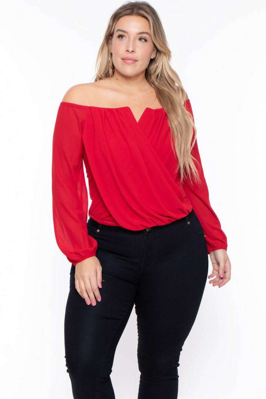 Tops * | Bluebell New Arrivals Plus Size Aryana Cross Over Top Red