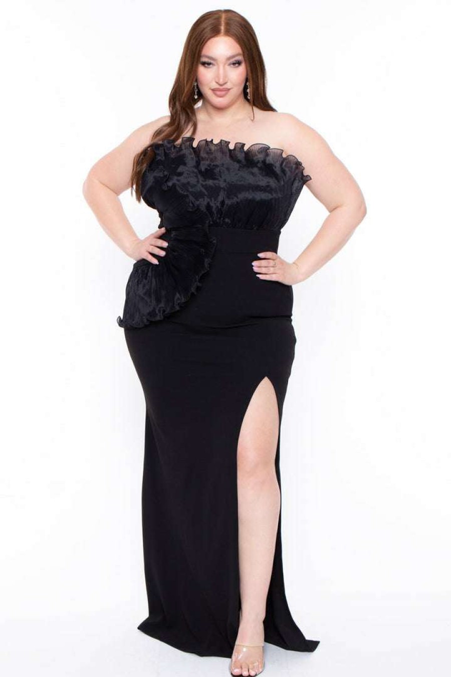 Dresses * | Symphony Plus Size Samantha Ruffled Dress Dresses Black