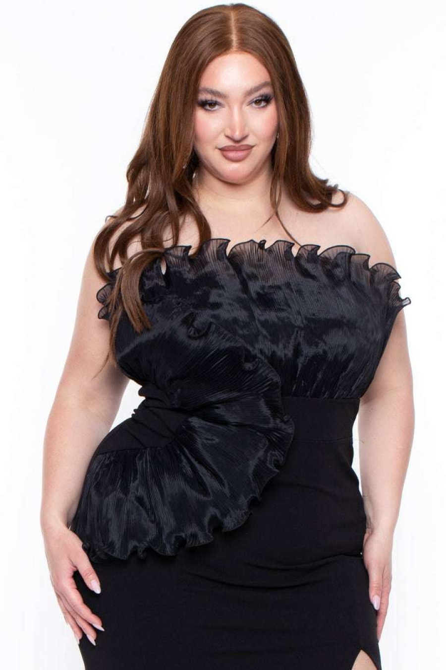 Dresses * | Symphony Plus Size Samantha Ruffled Dress Dresses Black