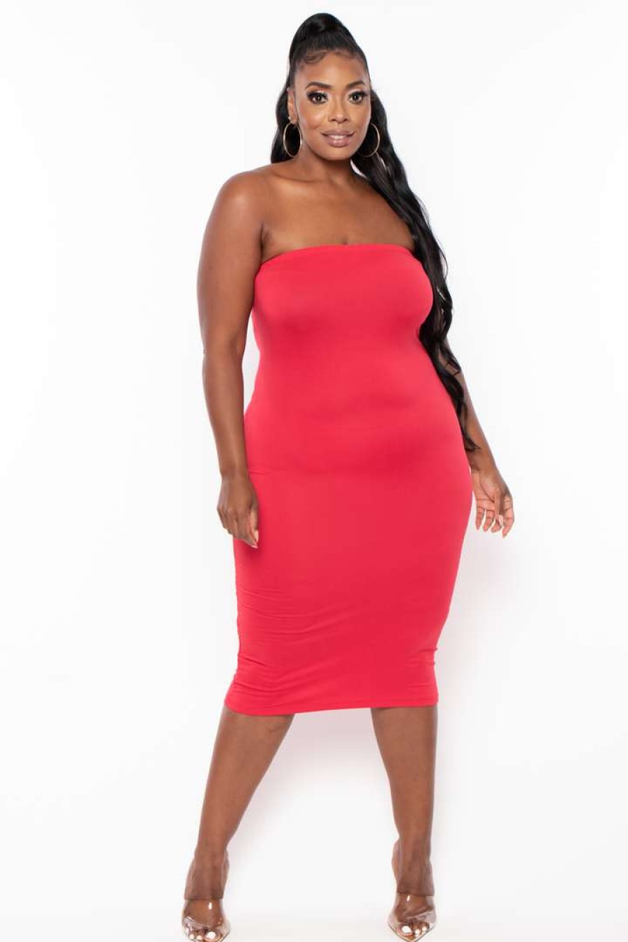 Dresses * | Capella Plus Size Elsie Basic Tube Midi Dress Dresses Red