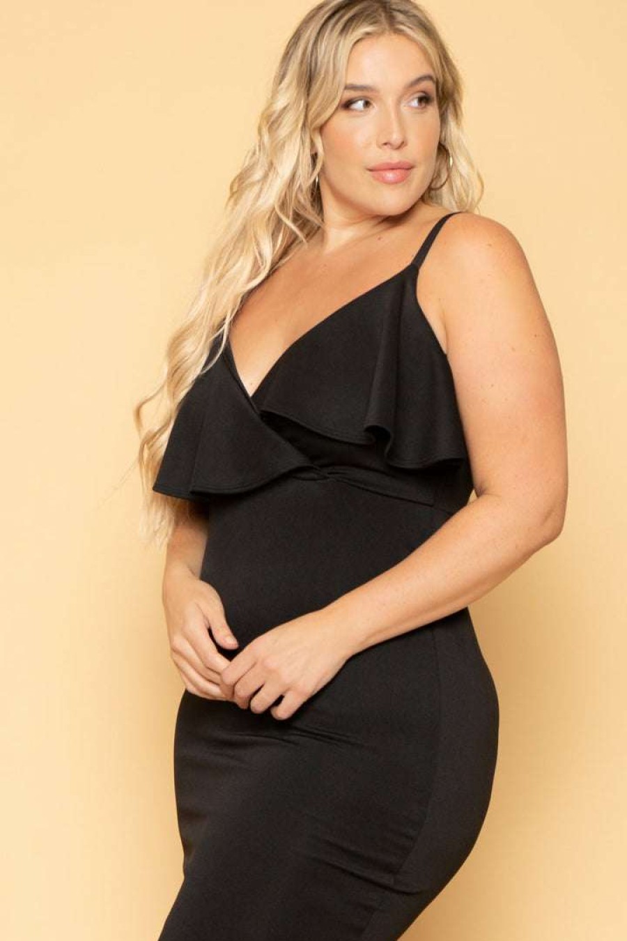 Dresses * | Curvy Sense New Arrivals Plus Size Eden Ruffle Dress Black