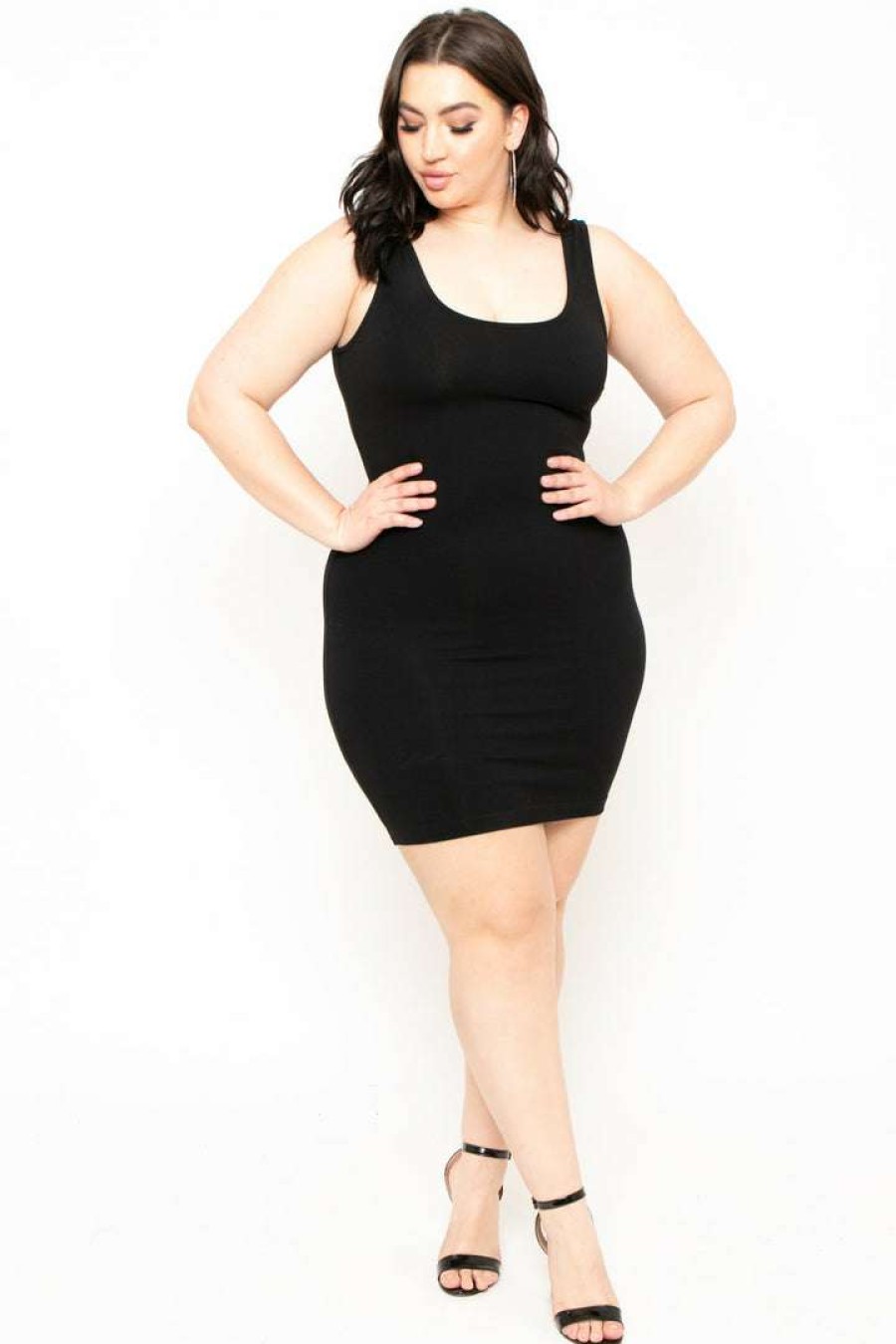 Dresses * | Curvy Sense Plus Size Essential Tank Bodycon Dress Little Styles Black