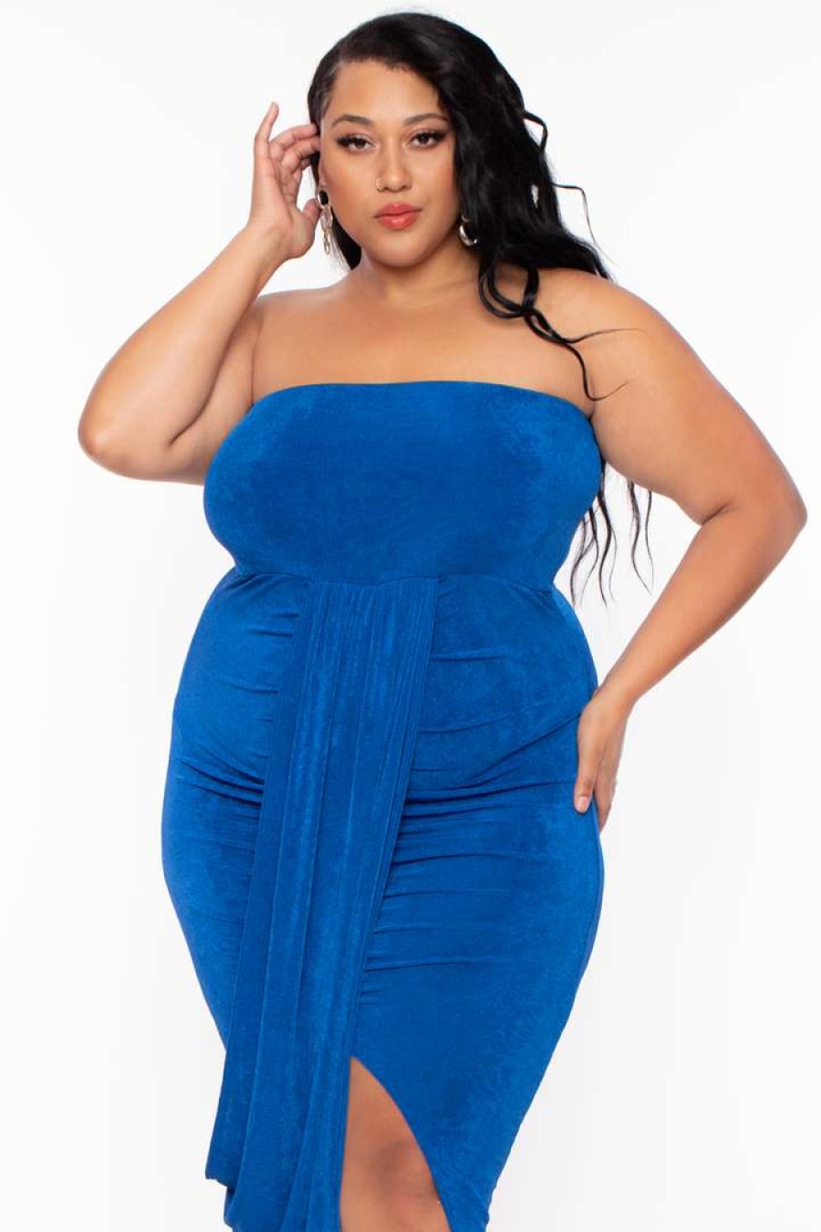 Dresses * | Curvy Sense Plus Size Rylee Front Drape Dress Party Shop Royal Blue