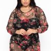 Dresses * | Curvy Sense Dresses Plus Size Rose Garden Mesh Dress Black