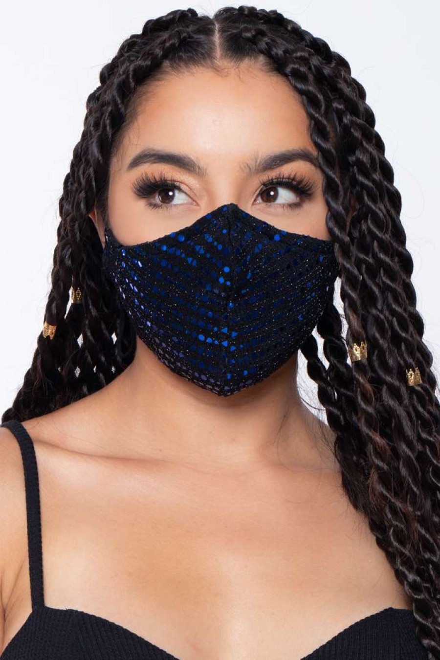 Accessories * | Curvy Sense Face Masks Washable Dual-Layer Fitted Sequins Face Mask Blue