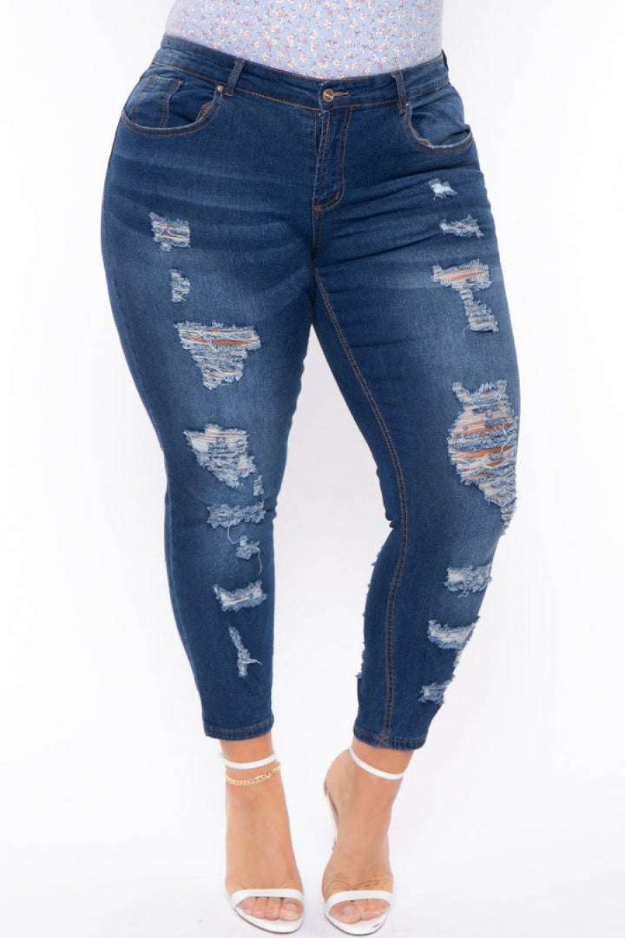 Bottoms * | Doll House Plus Size Dollhouse Tiana Distressed Jeans New Arrivals Medium Wash