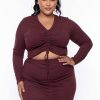 Sets * | Solid Matching Sets Plus Size Kika Crop Top & Skirt Set Red Brown