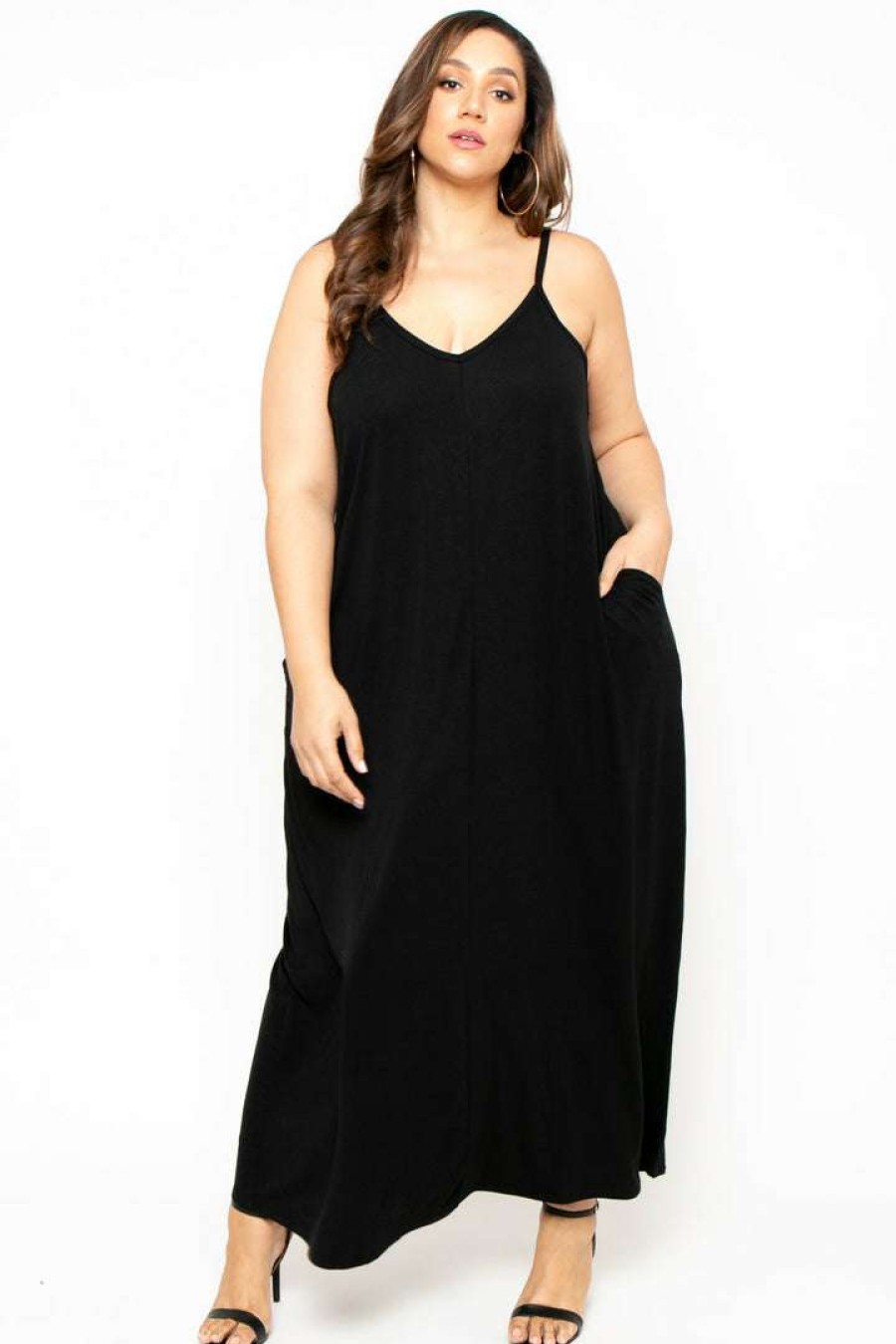 Dresses * | Zenana Plus Size Cami Strap Maxi Dress Black