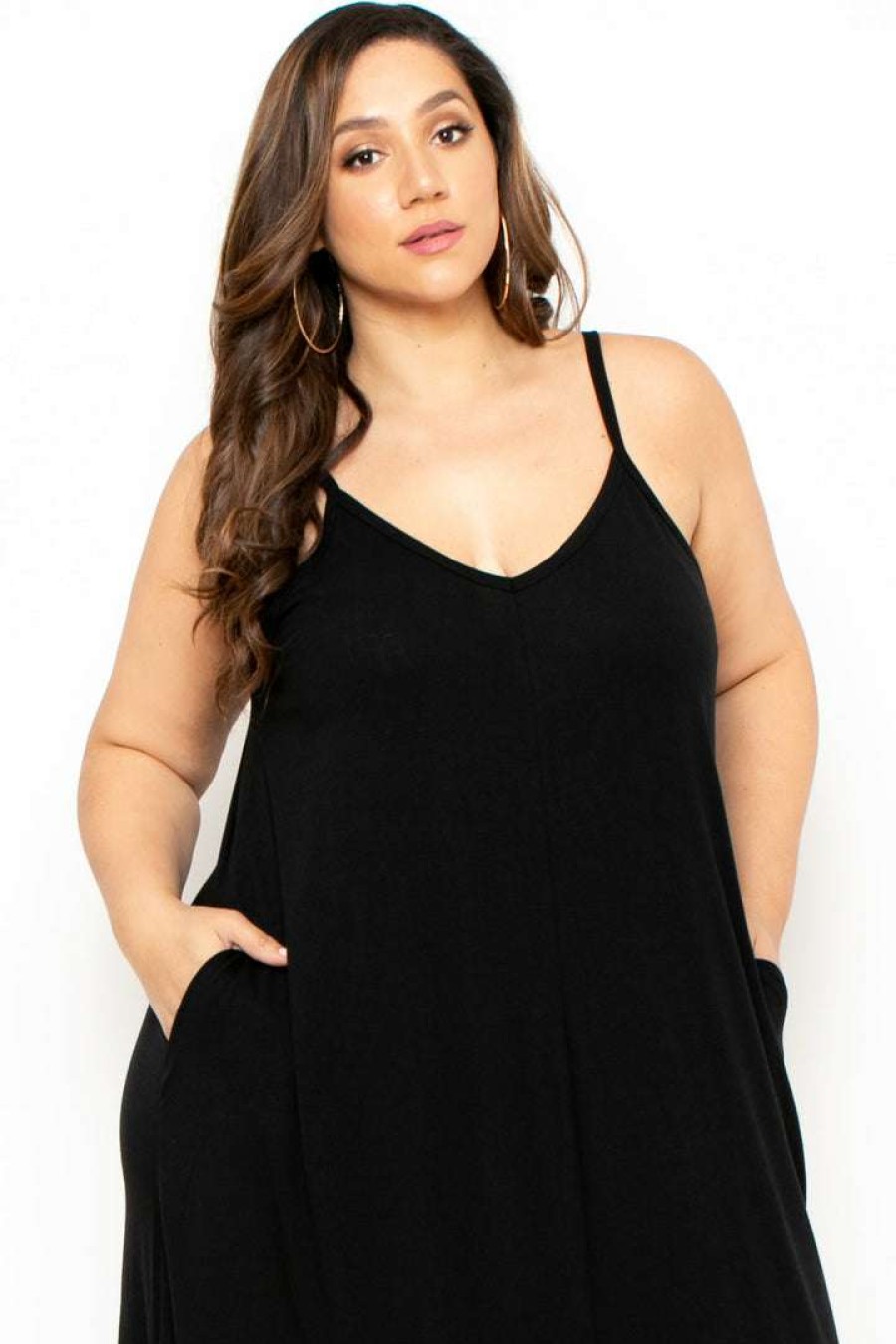 Dresses * | Zenana Plus Size Cami Strap Maxi Dress Black