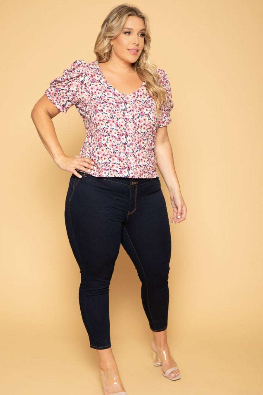 Tops * | Haute Monde Plus Size Raisa Floral Top New Arrivals Mauve