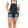 Bottoms * | Wax Jean Plus Size Destroyed Basic Denim Overall Shorts Dark Wash